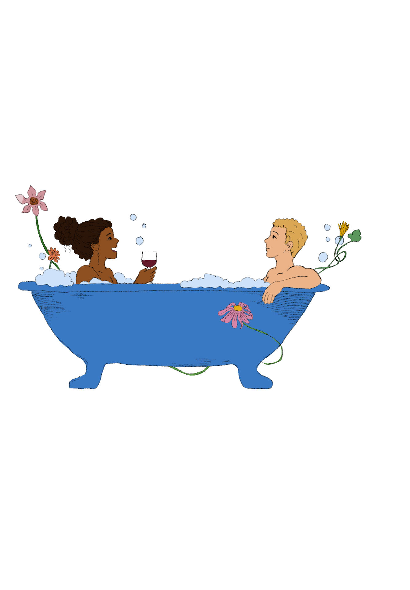 Illustration of two people in a bathtub